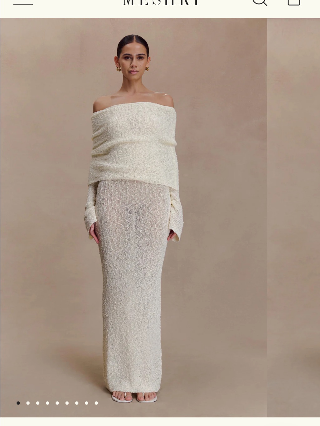 Meshki Ivory Off-Shoulder Maxi Dress (Marisol)